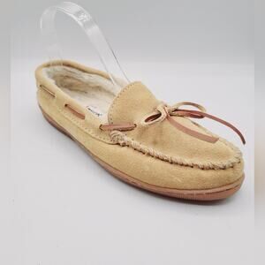 Minnetonka Hardsole Pile Lined Indoor Outdoor House Leather Moccasin Shoes Sz 8